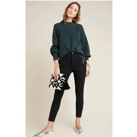 Anthropologie The Essential Slim Pant Black Leather Trim Pocket - Picture 4 of 13